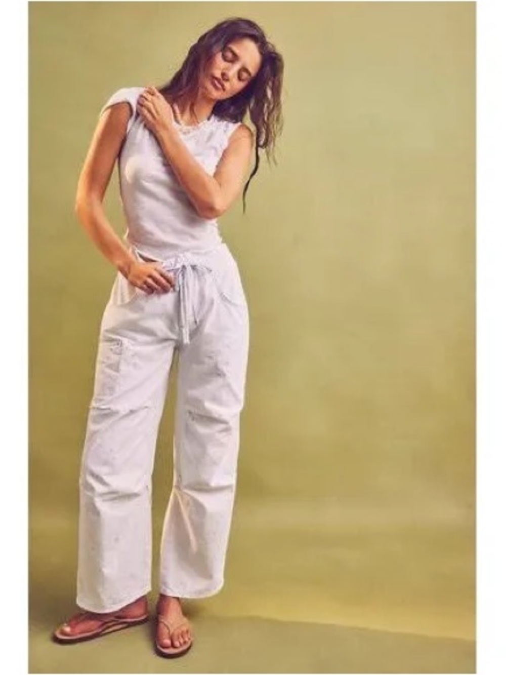 We The Free White High-Rise Wide-Leg Drawstring Pants